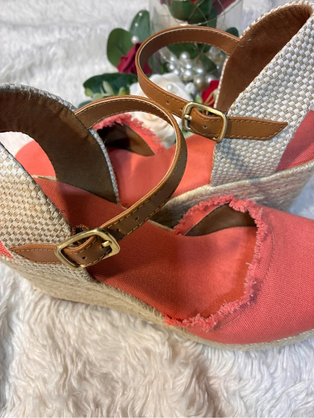 Caramel Coral Canvas Espadrille Slingback Sandals